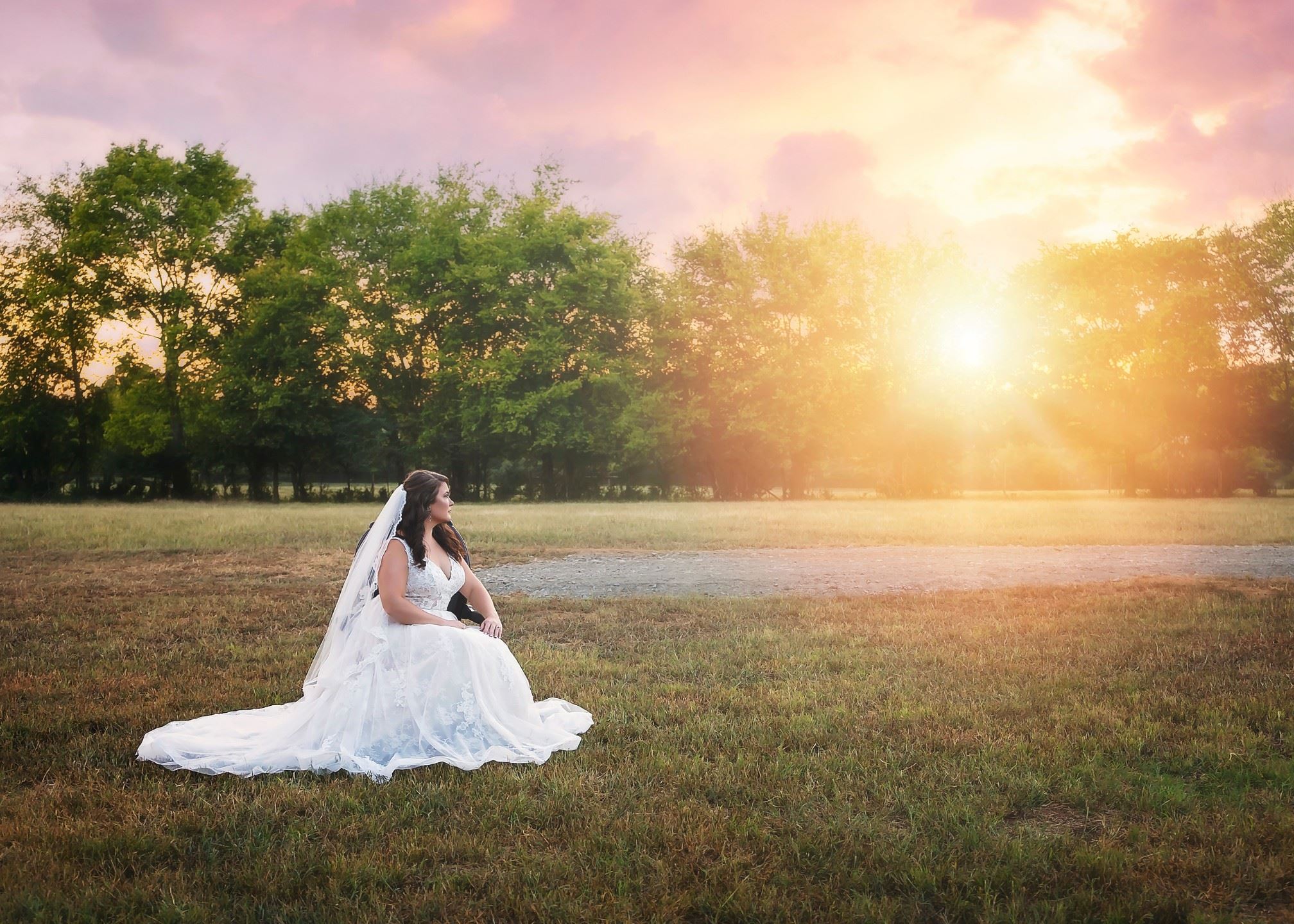 sunset bride stella york gown country wedding