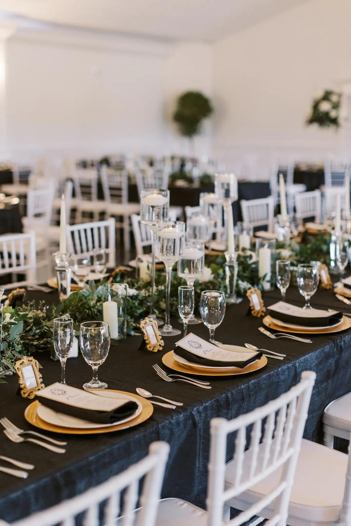 Black Tie Wedding reception table setup
