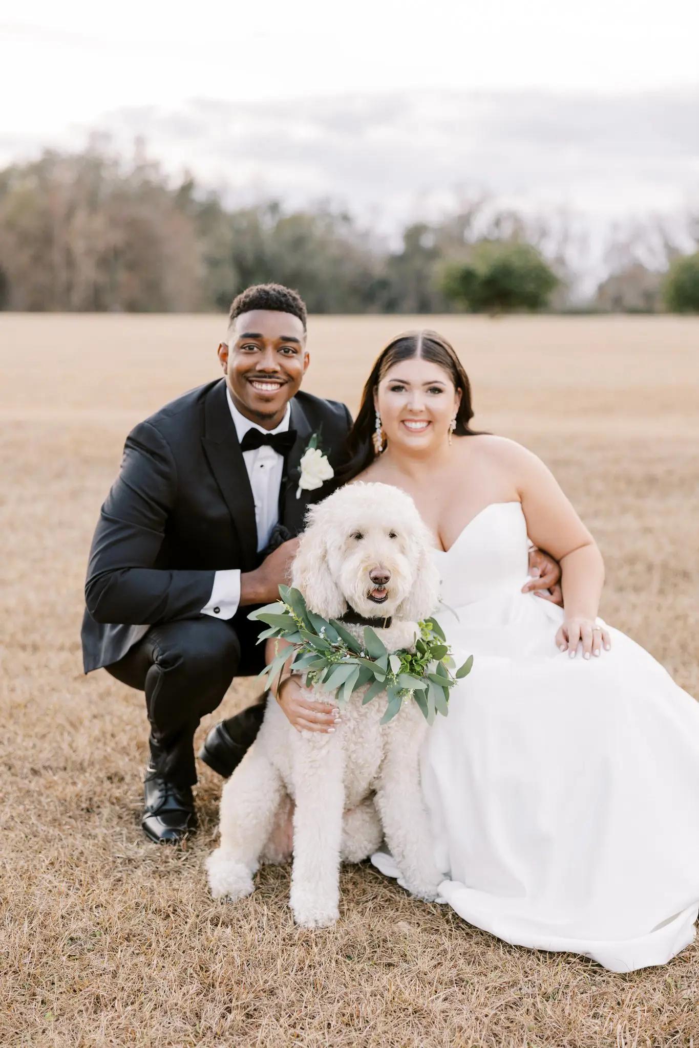Bride and Groom with dog