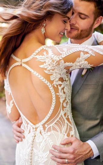 Lace and Tulle Fit-and-Flare Wedding Dress with Scalloped Train - Essense  of Australia Wedding Dresses